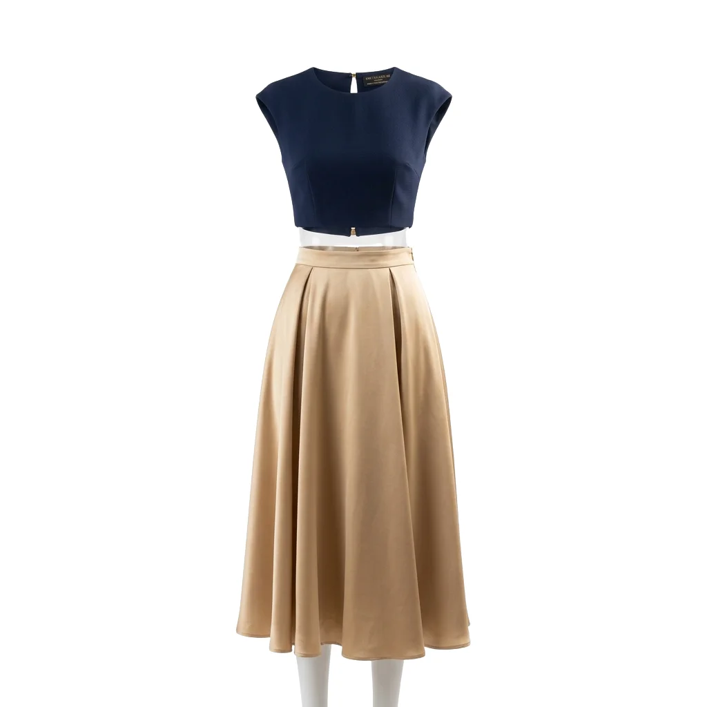 Mixed Material Crop & Satin Skirt Set